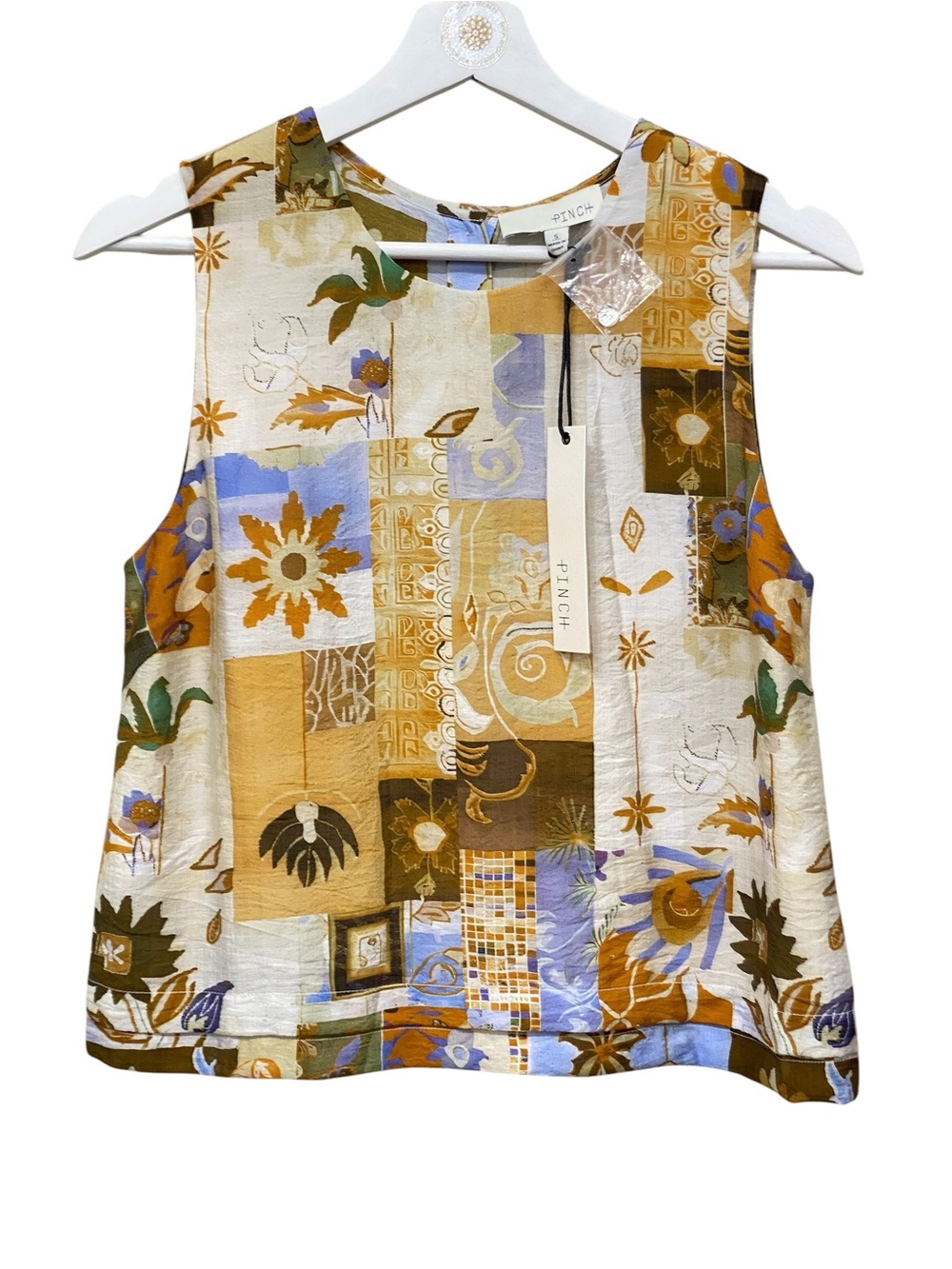 Pinch Patchwork Floral Sleeveless Camisole - Cream, Gold, Blue, Brown